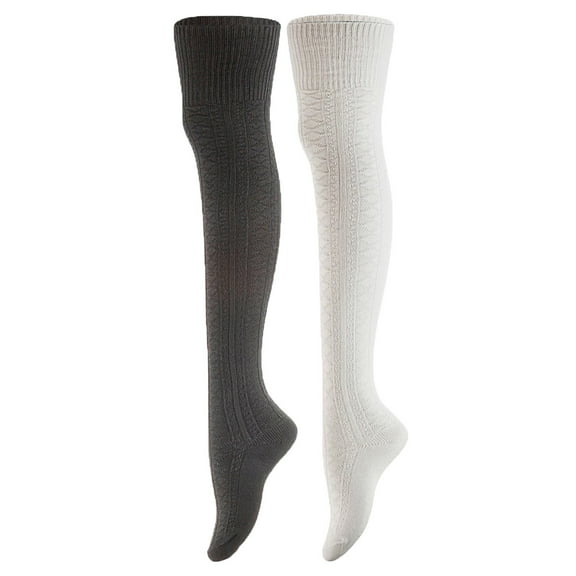 AATMart Women's 2 Pairs Comfortable Lightweight Moisture Wicking & Extra Soft Knee High Cotton Boot Socks Size 6-9 M1025 Black+Cream