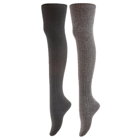 AATMart Attractive Big Girl's Women's 2 Pairs Lightweight Moisture Wicking & Extra Soft Knee High Cotton Socks Size 6-9 M1025 Black+Dark Grey