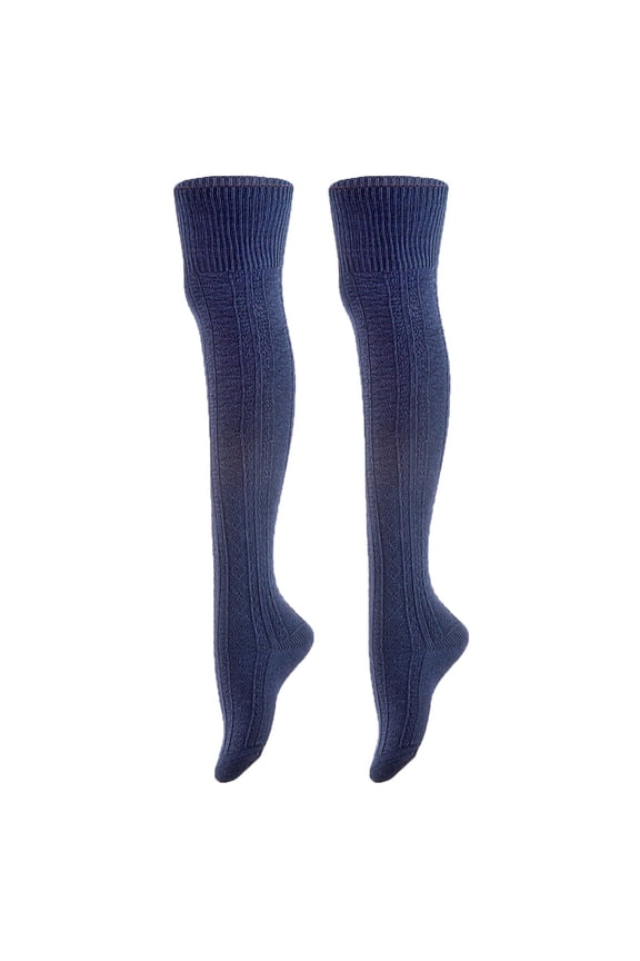 Attractive Big Girl's Women's 2 Pairs Lightweight Moisture Wicking & Extra Soft Knee High Cotton Socks Size 6-9 M1025 Navy 2p-04