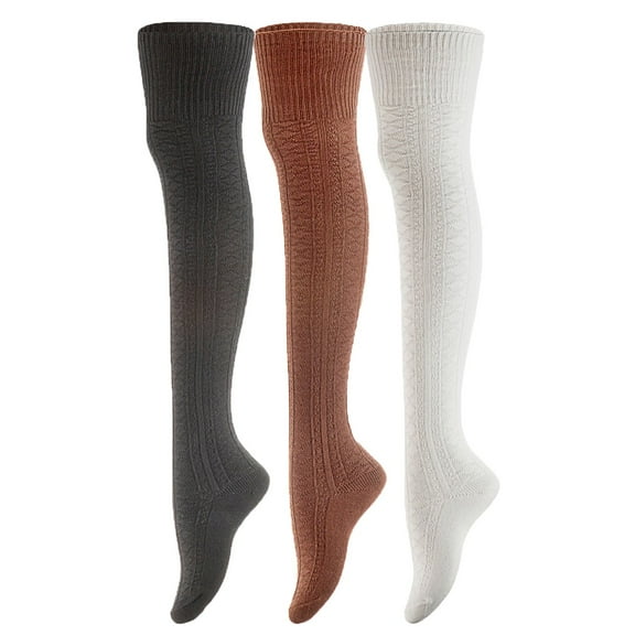 AATMart Attractive Big Girl's Women's 3 Pairs Lightweight Moisture Wicking & Extra Soft Knee High Cotton Socks Size 6-9 M1025 Cream, Coffee, Black