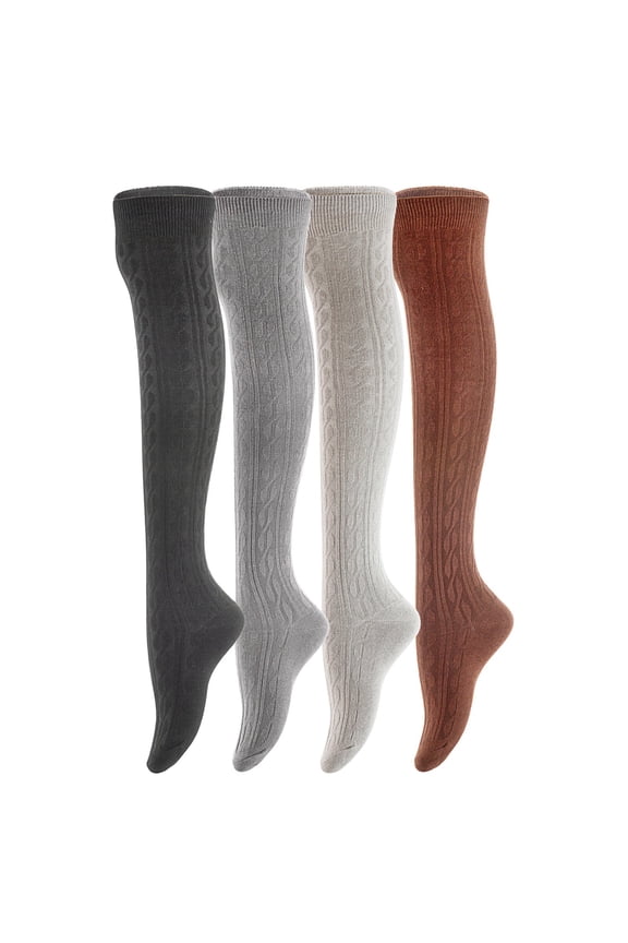 Attractive Women's 4 Pairs Lightweight Moisture Wicking & Extra Soft Knee High Cotton Socks Size 6-9 M1024 4C-03Black,Coffee,Grey, Dark Grey