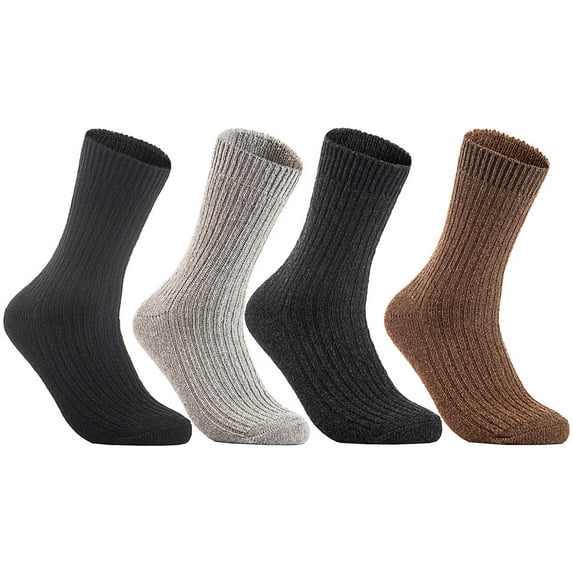 AATMart Men's 4 Pairs Lightweight Wool Crew Socks with Breathable Features Hiking and Running Socks FS03 Medium Black, Dark Grey, Grey, Coffee