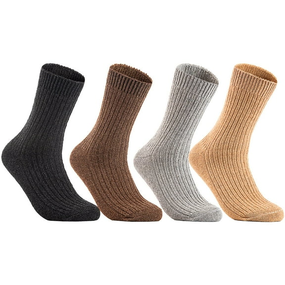 AATMart Men's 4 Pairs Lightweight Wool Crew Socks with Breathable Features Hiking and Running Socks FS03 Medium Dark Grey, Grey, Coffee, Beige
