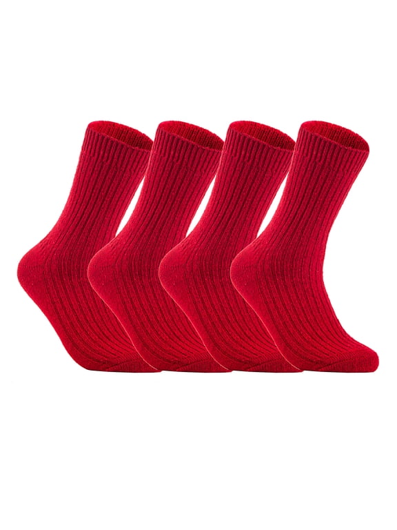 Men's 4 Pairs Lightweight Wool Crew Socks with Breathable Features Moisture Wicking Socks for the Winter Season FS03 Medium Red