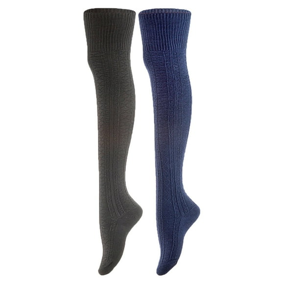AATMart Women's 2 Pairs Comfortable Lightweight Moisture Wicking & Extra Soft Knee High Cotton Boot Socks Size 6-9 M1025 Black+Navy