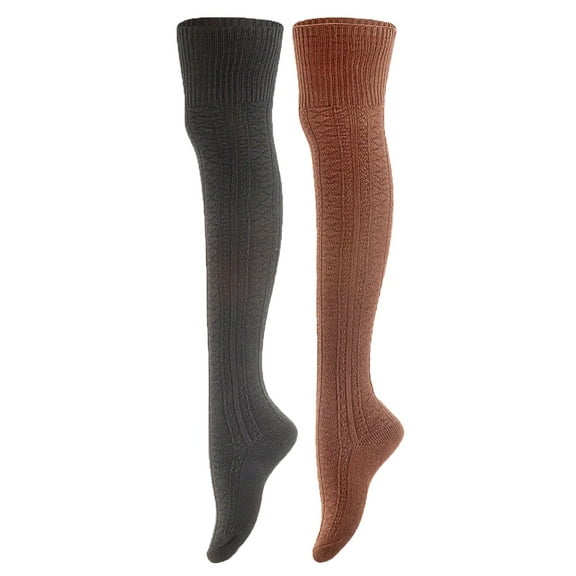 AATMart Women's 2 Pairs Comfortable Lightweight Moisture Wicking & Extra Soft Knee High Cotton Boot Socks Size 6-9 M1025Black+Coffee