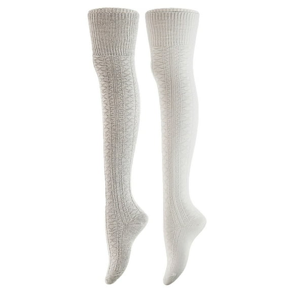 AATMart Women's 2 Pairs Comfortable Lightweight Moisture Wicking & Extra Soft Knee High Cotton Boot Socks Size 6-9 M1025Cream+Grey