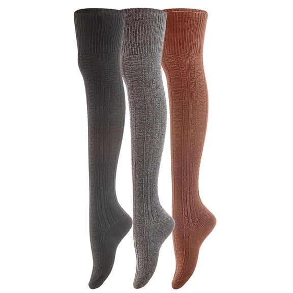 AATMart Women's 3 Pairs Comfortable Lightweight Moisture Wicking & Extra Soft Knee High Cotton Boot Socks Size 6-9 M1025 Coffee,DarkGrey,Black