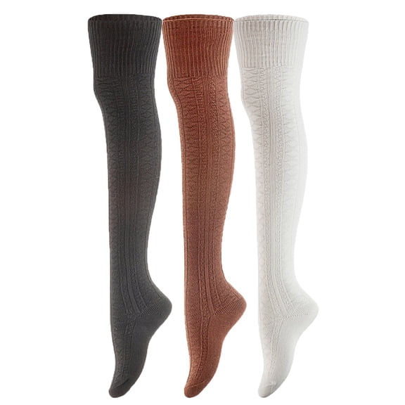 AATMart Women's 3 Pairs Comfortable Lightweight Moisture Wicking & Extra Soft Knee High Cotton Boot Socks Size 6-9 M1025 Cream, Coffee, Black