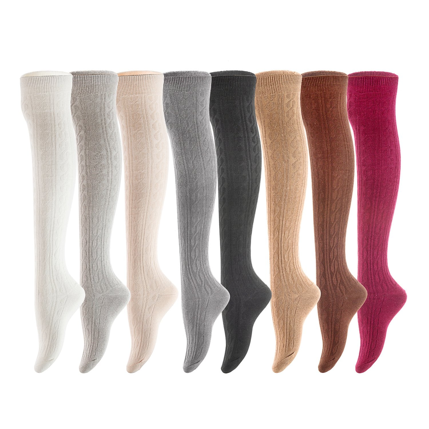 AATMart Women's Knee High Cotton Socks, 3 Pairs, Size 5-9, Assorted ...