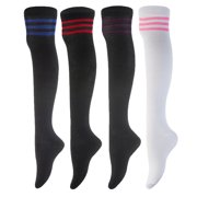 AATMart Womens 4 Pairs Attractive Lightweight Moisture Wicking & Extra Soft Knee High Cotton Boot Socks Size 6-9 RX02 Blue, Red, Purple, Pink Strip
