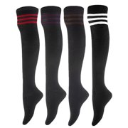 AATMart Womens 4 Pairs Attractive Lightweight Moisture Wicking & Extra Soft Knee High Cotton Boot Socks Size 6-9 RX02 Red, Purple, Coffee, White Strip