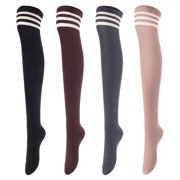 AATMart Womens 4 Pairs Comfortable Lightweight & Extra Soft Knee High Cotton Boot Socks Size 6-9 M1022Black, Coffee, Dark Grey, Khaki 4c2