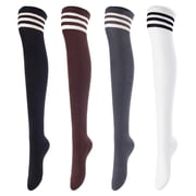 AATMart Womens 4 Pairs Comfortable Lightweight & Extra Soft Knee High Cotton Boot Socks Size 6-9 M1022Black,Coffee,Dark Grey,White 4c6