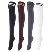 AATMart Womens Big Girls 4 Pairs Breathable Comfortable Extra Soft Knee High Cotton Boot Socks Size 6-9 M1023Black,Coffee,Dark Grey,White