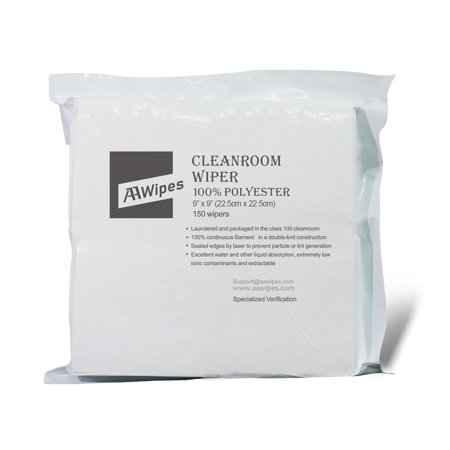 AAwipes Cleanroom Wipes, 9 x 9 inches, 150 Count, Double Knit 100% Polyester, Laser-Sealed Edge, Lint-Free, Class 100