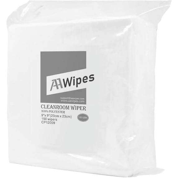 AAWipes Cleanroom Cloth Wipes 9"x9" (Bag of 150 Pcs) Double Knit 100% Polyester Wipers Lint Free Cloths with Ultra-fine Filaments, Laser Sealed Edge, Class 100 Cloths, Ultra-soft Wipes