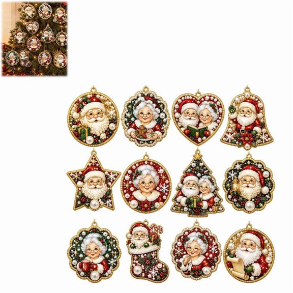 AAYMIA 12 Pcs DIY Christmas Pearl Diamond Painting Ornaments Kit, Gem Art Hanging Crafts, Diy Craft Gift Set for Family and Creative Friends