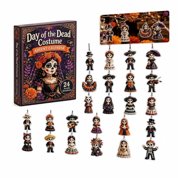AAYMIA Day of the Dead Advent Calendar, 24 Flat Acrylic Skull Ornaments, Countdown Decor, Festive Altar and Tree Decor