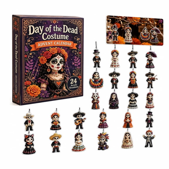 AAYMIA Day of the Dead Advent Calendar, 24 Flat Acrylic Skull Ornaments, Countdown Decor, Unique Halloween Keepsake for Adults
