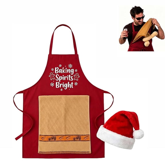 AAYMIA Funny Chef Christmas Apron with Santa Hat, Adjustable Grill Master Apron, Fun Santa Chef Apron for Home Cooks Gift