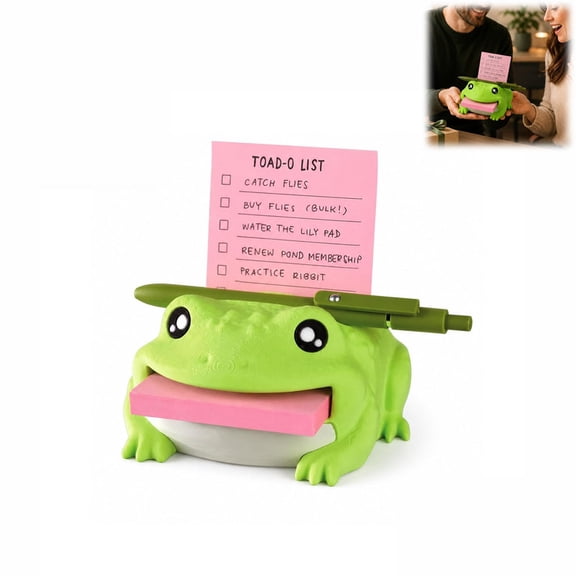 AAYMIA Note Toad Desk Organizer, Frog Sticky Note Holder with Pen Rest and Stencils, Fun Frog Office Accessory Gift