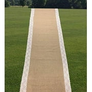 AAYU Brand - Premium Burlap 40" x 20 ft Outdoor Wedding Aisle Runners with 5 inches Wide Ivory lace Attached Edges Runner