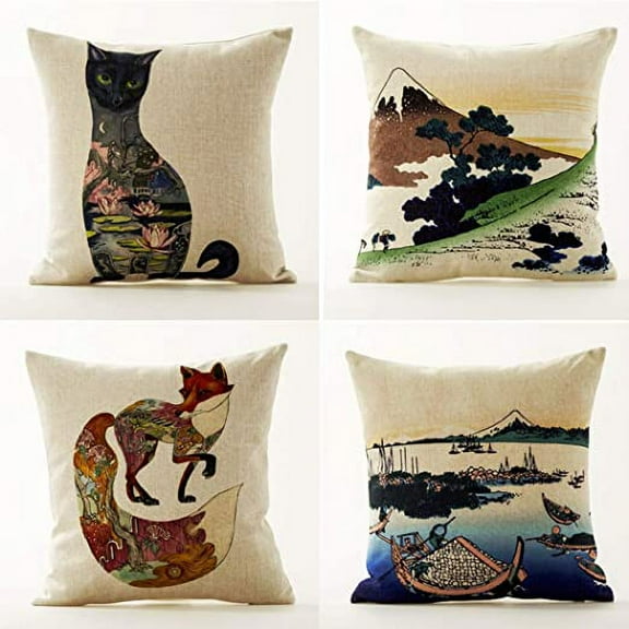 AAYU Cat Cushion Covers 18 X 18 Inch | 45 X 45 Cm | 4 Piece Set | Digital Print on Both Sides | Decorative Pillow Cushion Covers for Living Room or Bedroom