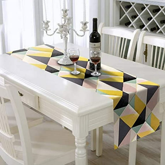 AAYU Printed Table Runner 16 Inch X 72" Yellow and Brown | for Baby Birthdays, Home Decor & Wedding (Yellow Brown)
