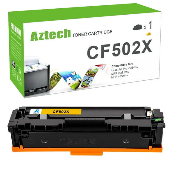 AAZTECH 1-Pack Compatible Toner Cartridge for HP CF502X 202X CF502A 202A Color LaserJet Pro M254dw M254dn M254nw MFP M281fdw M281fdn M281cdw M280nw Printer Ink (Yellow)