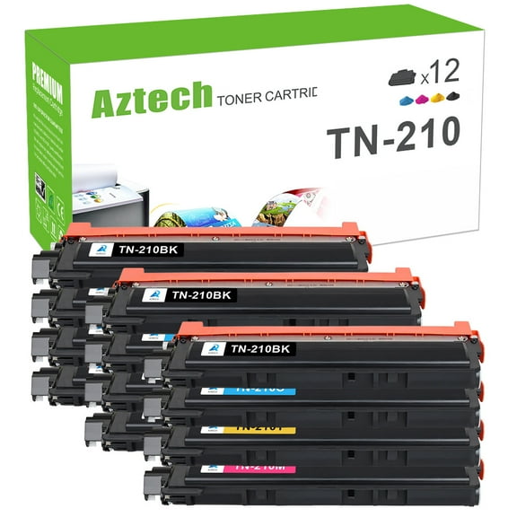 AAZTECH 12-Pack Compatible Toner Cartridge for Brother TN-210 TN210 HL-3040CN HL-3045CN HL-3070CW MFC-9010CN MFC-9120CW MFC-9125CN MFC-9320CW MFC-9325C Printer (3*Black,3*Cyan,3*Magenta,3*Yellow)