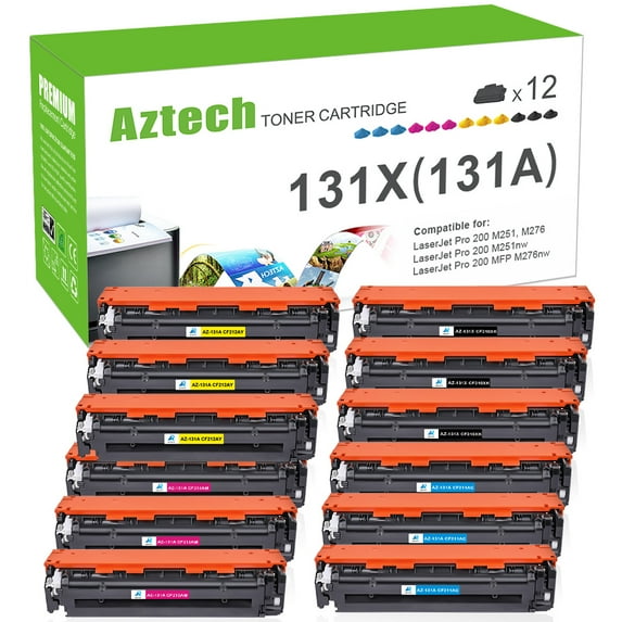 AAZTECH 12-Pack Compatible Toner Cartridge for CF210X 131A M251n M251nw MFP M276n M276nw with Chip (3*Black,3*Cyan,3*Magenta,3*Yellow)