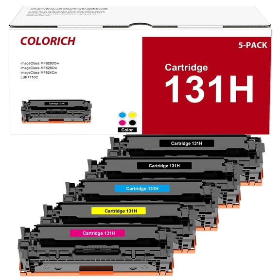 Colorich 131 131H Toner Cartridge Replacement Compatible for Canon 131 131H Cartridge 131 131H CRG-131 ImageClass MF8280Cw MF624Cw MF628Cw LBP7110Cw Printer Ink (Black, Cyan, Magenta, Yellow, 5-Pack)