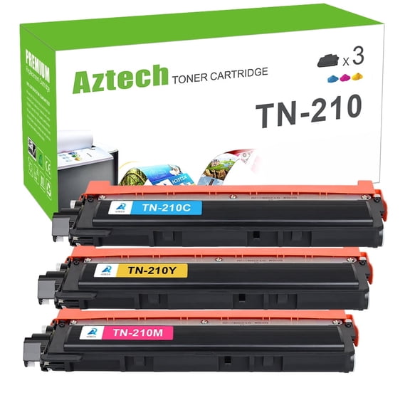 AAZTECH 3-Pack Compatible for Brother TN210 Toner Cartridge TN-210C TN-210Y TN-210M HL-3040CN HL-3045CN HL-3070CW MFC-9010CN MFC-9120CW MFC-9125CN MFC-9320CW MFC-9325C Printer (Cyan,Magenta,Yellow)