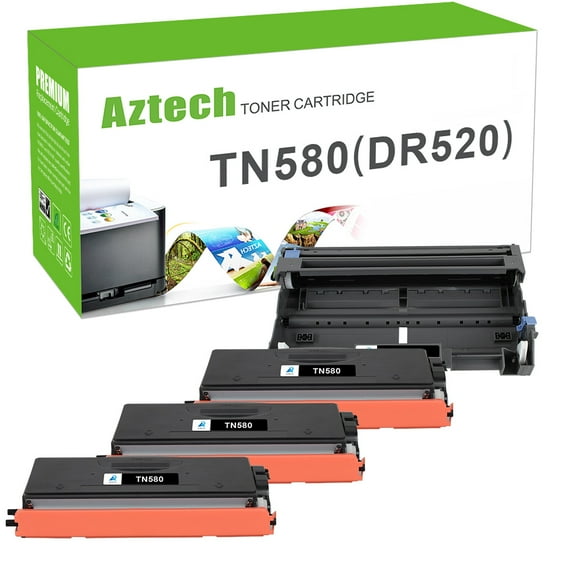 AAZTECH 4-Pack Compatible Toner Cartridge TN-580 & Drum Unit DR-520 for Brother HL-5250DN HL-5380DN MFC-8660DN MFC-8880DN DCP-8080DN Printer (3*Black Toner Cartridge,1*Drum)