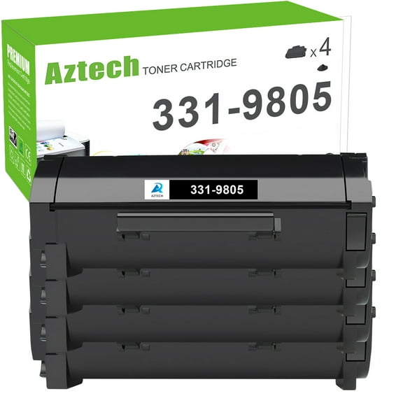 A AZTECH 4-Pack Compatible Toner Cartridge for Dell 331-9805 Laser Printer B2360d B2360dn B3460dn B3465dn B3465dnf (Black)