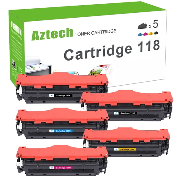 AAZTECH 5-Pack Compatible Toner Cartridge for Canon 118 CRG-118 118K 118C 118Y 118M Imageclass MF8580Cdw MF726Cdw MF8380Cdw MF8350Cdn LBP7660Cdn Printer Ink (2*Black,Cyan,Magenta,Yellow)