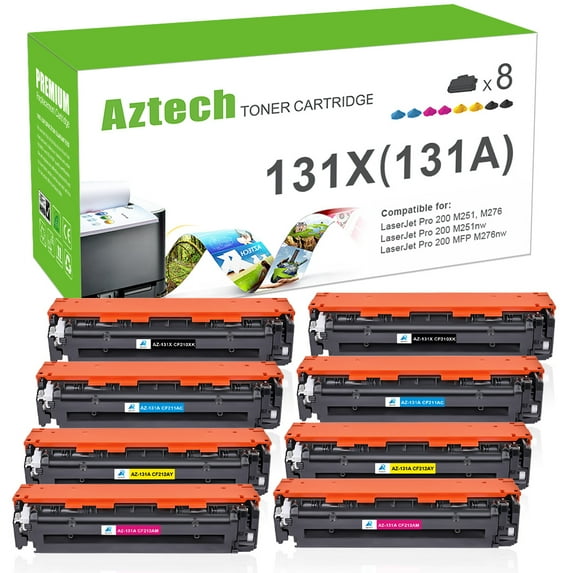 AAZTECH 8-Pack Compatible Toner Cartridge for HP CF210X 131A M251n M251nw MFP M276n M276nw with Chip (2*Black, 2*Cyan, 2*Magenta, 2*Yellow)