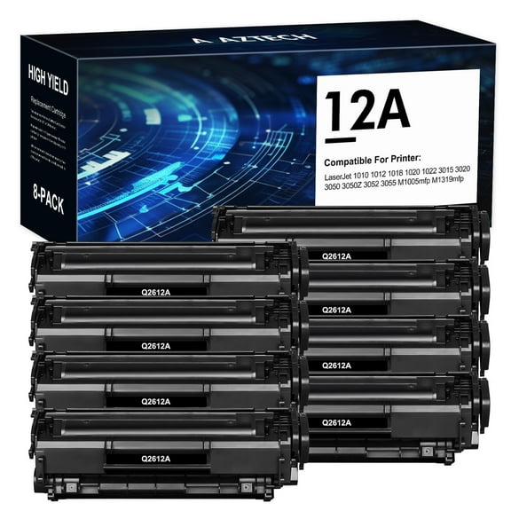 12A Toner Cartridges Q2612A 8-Pack Compatible for HP 12A Q2612A 12A LaserJet 1010 1020 1022 3052 3055 M1005MFP M1319MFP (Black)