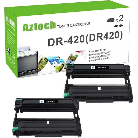 AAZTECH Compatible Drum Unit Replacement for Brother DR420 DR 420 DR-420 for HL-2270DW HL-2280DW HL-2230 HL-2240 MFC-7360N MFC-7860DW DCP-7065DN Intellifax 2840 Printer (Black, 2-Pack)