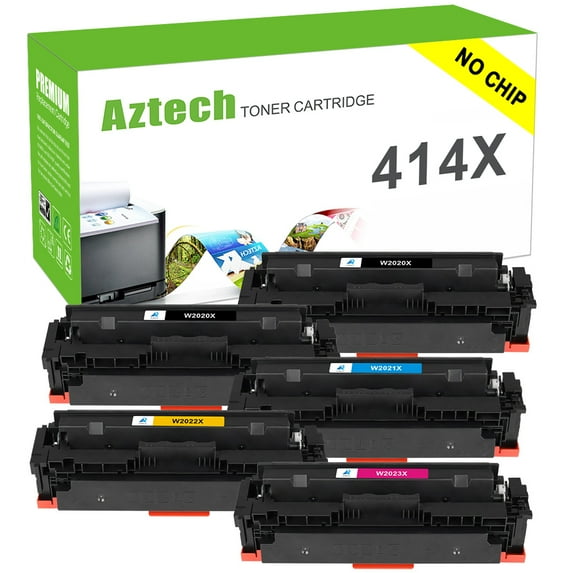 AAZTECH NO Chip 5-Pack Compatible Toner Cartridge for HP W2020X 414X for Color LaserJet M454,Color LaserJet Pro MFP M479 Printer,with Tools (2*Black,Cyan,Magenta,Yellow)