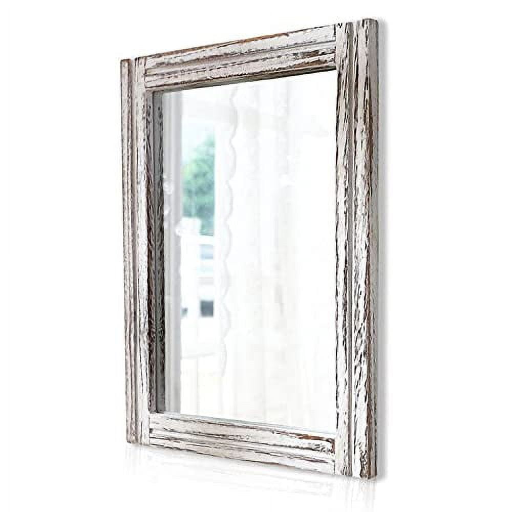 Rustic White Rectangular Wood Wall Mirror