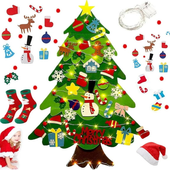 AAmyb Montessori Christmas Tree for Toddlers, Everized Interactive Christmas Tree for Toddlers, Felt Christmas Tree for Toddlers, Felt Christmas Tree with Lights for Toddlers