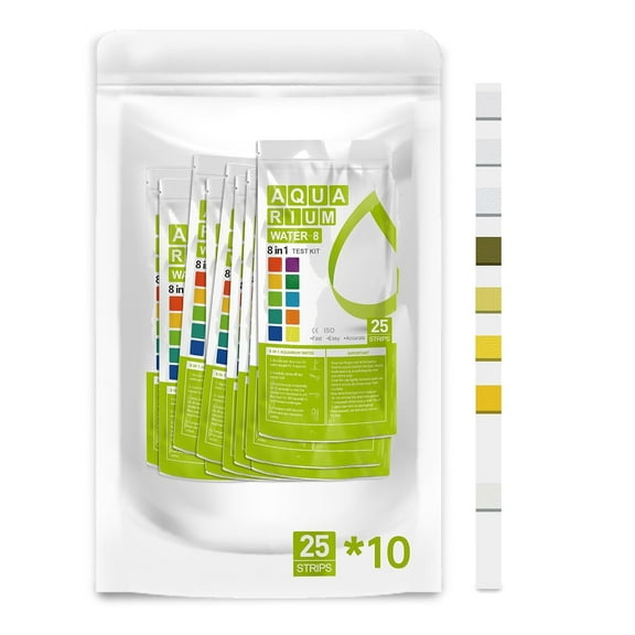 AAwipes Aquarium Ammonia Test Strips 8-in-1 |250 Strips Bag Packs| Quick & Accurate Water Testing Test pH, Carbonate, Alkalinity, Hardness, Chlorine, Nitrite, etc. (K02-250)
