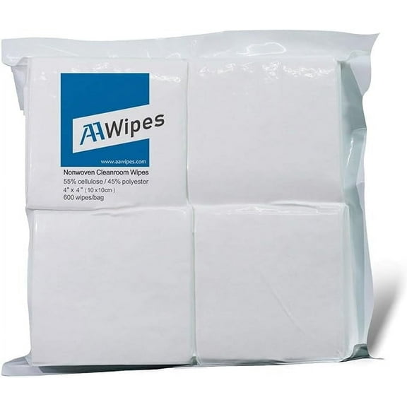 AAwipes No Lint 4 x 4 Wipes – 600-Pack Cleanroom Nonwoven Wipers, Cellulose Polyester Blend, Lint-Free Cleaning Cloths for Electronics, Lab & Industrial Use  (NW06804)