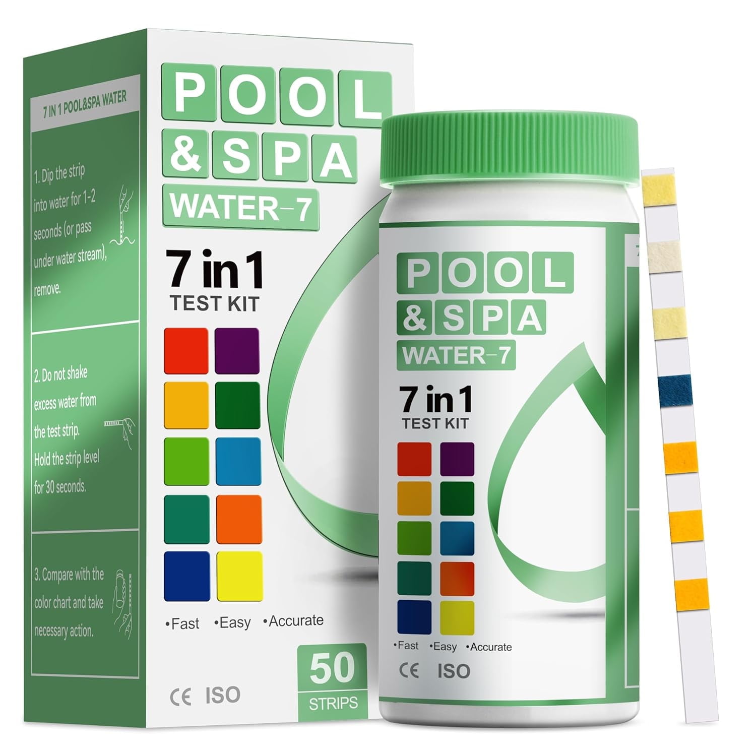 AAWipes Pool Water Testing Kit 7 in 1 Test Strips 50 Strips For Pool 