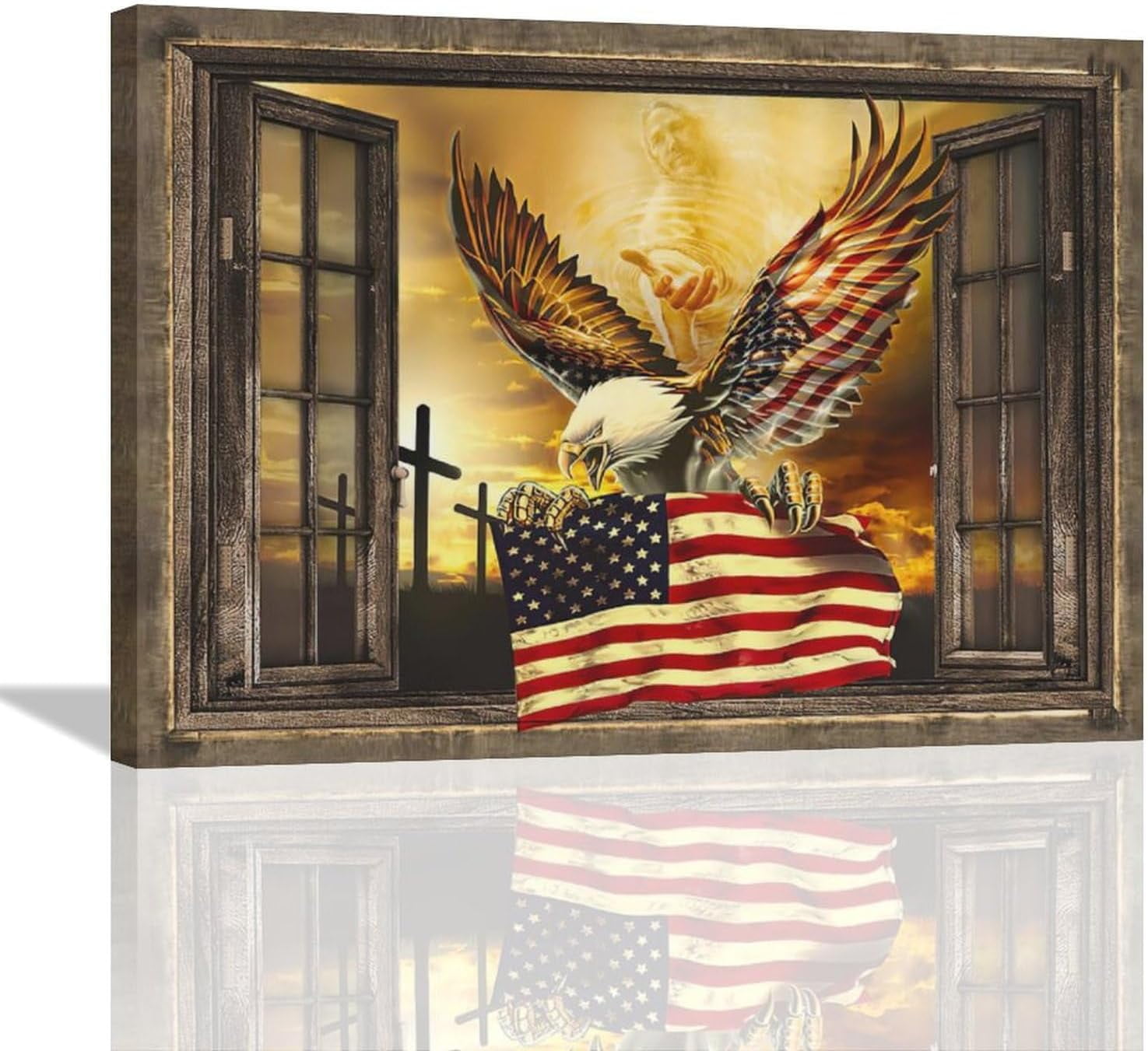 AAzaqTin-American Flag with Bald Eagle Wall Art Retro View of Window ...