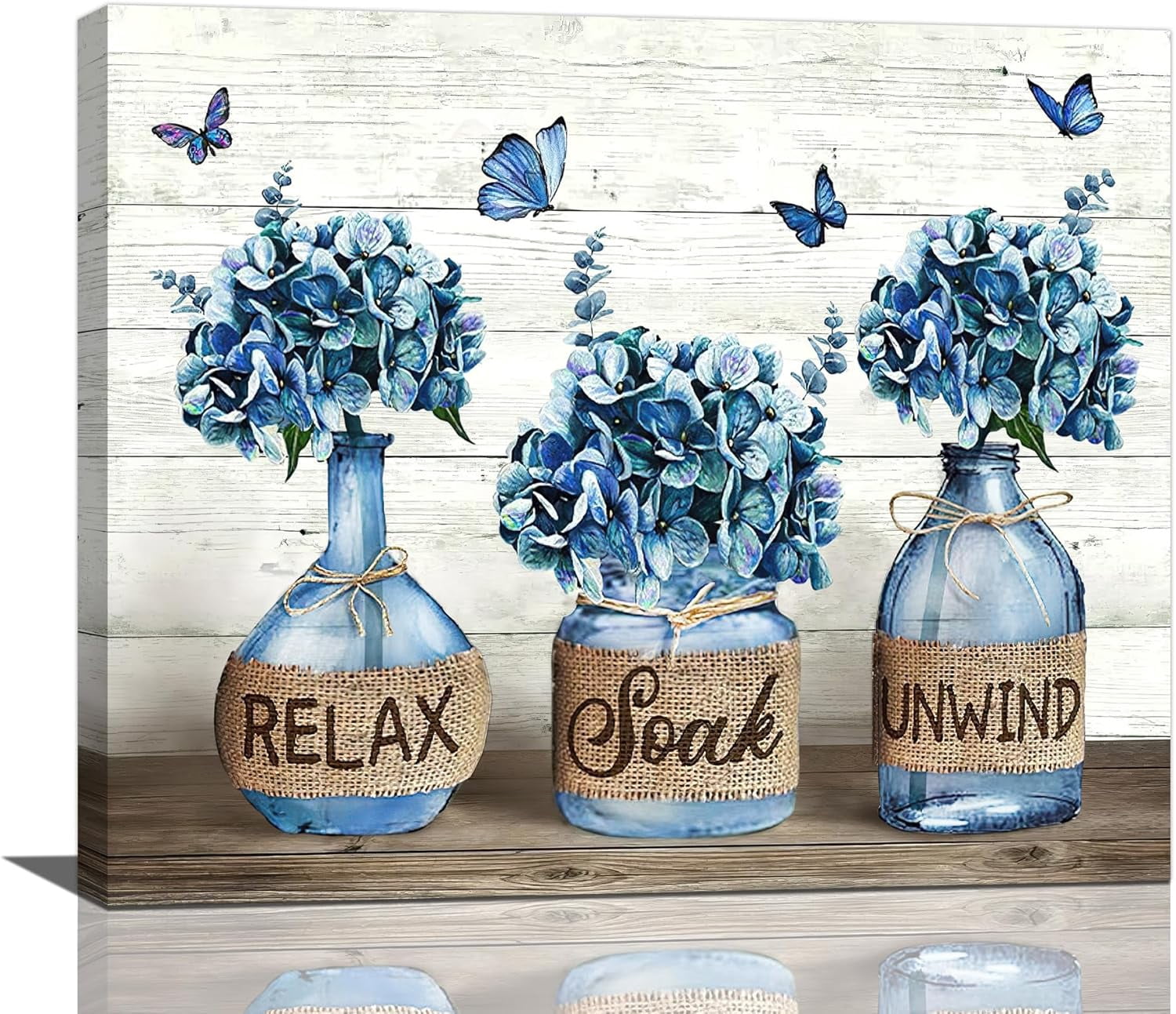 AAzaqTinFarmhouse Bathroom Decor Wall Art Blue Hydrangea Bathroom