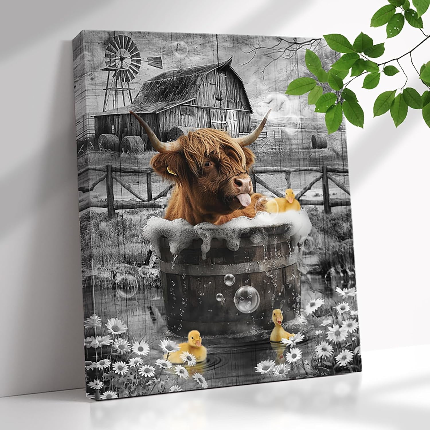 AAzaqTin-Farmhouse Highland Cow Bathroom Wall Art Rustic Cow Pictures ...