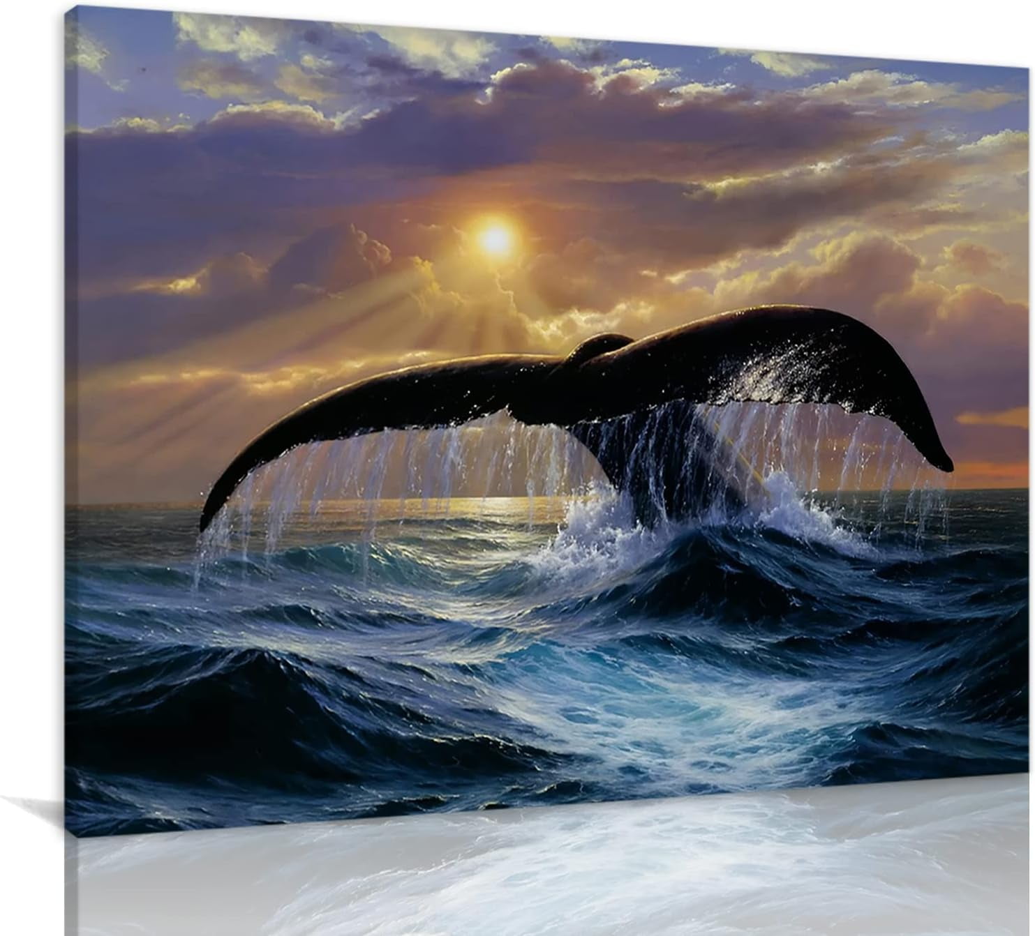 Aazaqtin Humpback Whale Tail At Sunrise Canvas Painting Modern Abstract Wall Art Watercolor